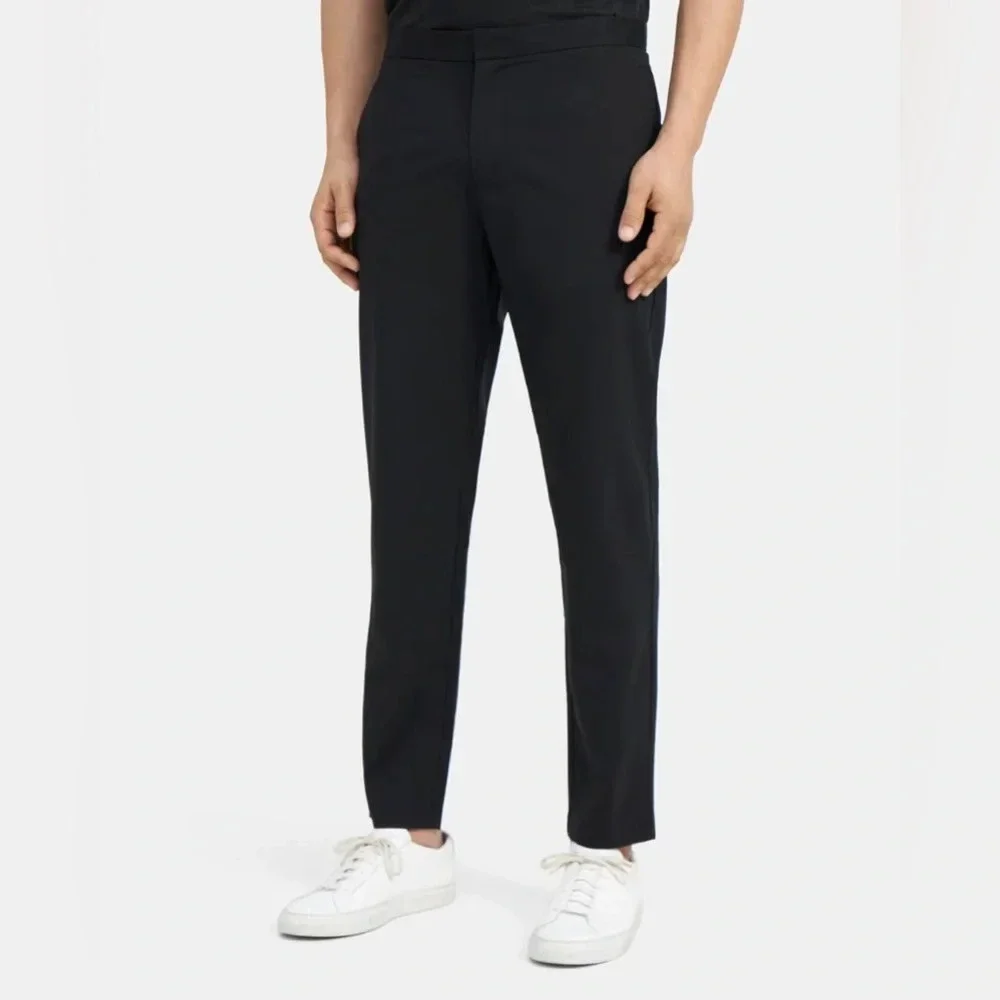 Theory Curtis Precision Ponte Pants Black Drawstring Stretch Tapered Mens 40